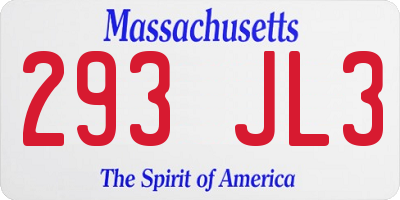 MA license plate 293JL3