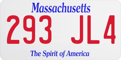 MA license plate 293JL4