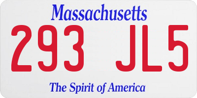 MA license plate 293JL5