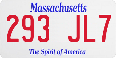 MA license plate 293JL7