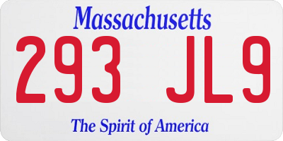 MA license plate 293JL9
