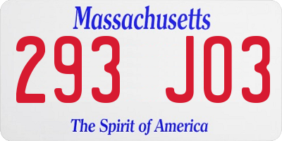 MA license plate 293JO3