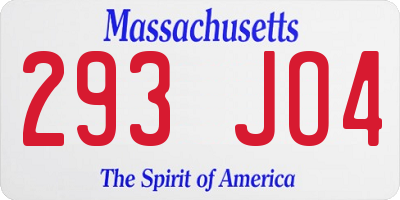 MA license plate 293JO4