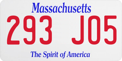 MA license plate 293JO5