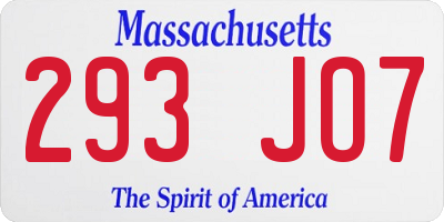 MA license plate 293JO7