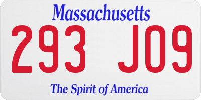 MA license plate 293JO9