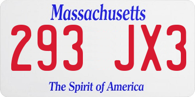 MA license plate 293JX3