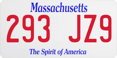 MA license plate 293JZ9