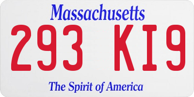MA license plate 293KI9