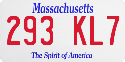 MA license plate 293KL7