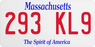 MA license plate 293KL9