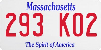 MA license plate 293KO2