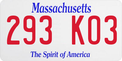 MA license plate 293KO3
