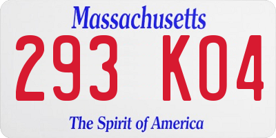 MA license plate 293KO4