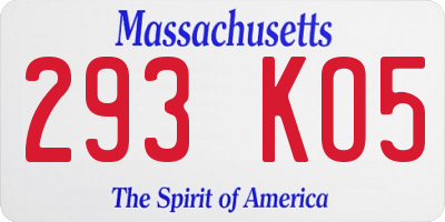 MA license plate 293KO5