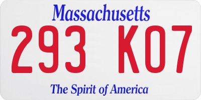 MA license plate 293KO7