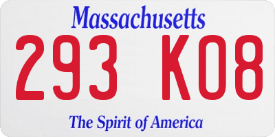 MA license plate 293KO8