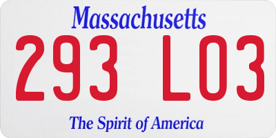MA license plate 293LO3