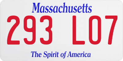 MA license plate 293LO7