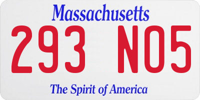 MA license plate 293NO5