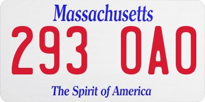 MA license plate 293OA0