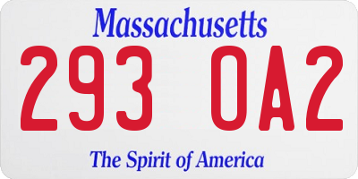 MA license plate 293OA2