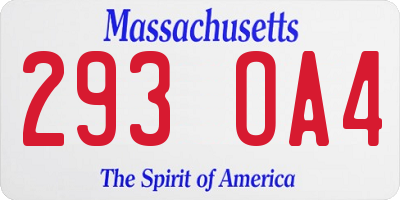 MA license plate 293OA4