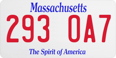 MA license plate 293OA7