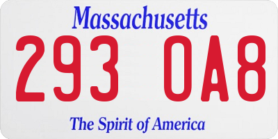 MA license plate 293OA8