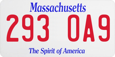 MA license plate 293OA9