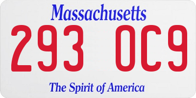 MA license plate 293OC9