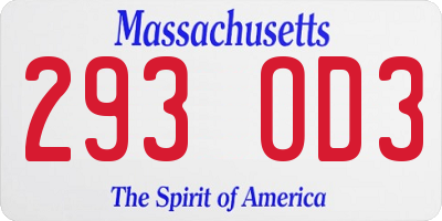 MA license plate 293OD3