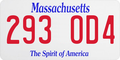 MA license plate 293OD4
