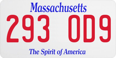 MA license plate 293OD9