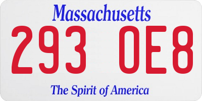 MA license plate 293OE8