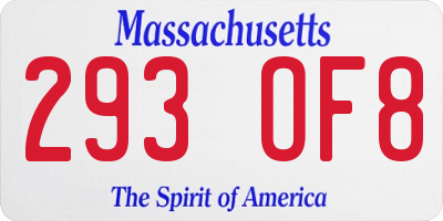 MA license plate 293OF8