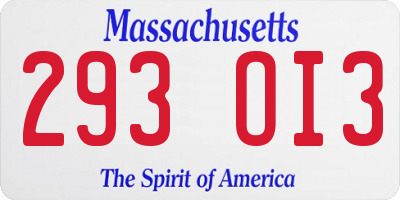 MA license plate 293OI3