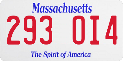 MA license plate 293OI4