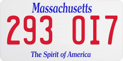MA license plate 293OI7