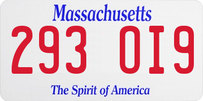 MA license plate 293OI9