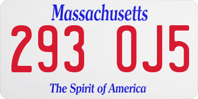 MA license plate 293OJ5