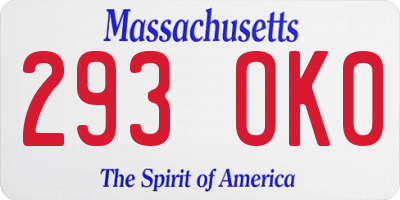MA license plate 293OK0