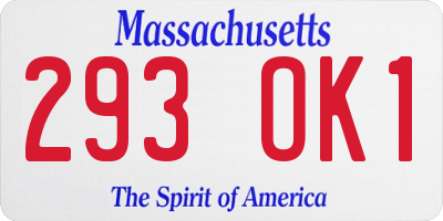 MA license plate 293OK1