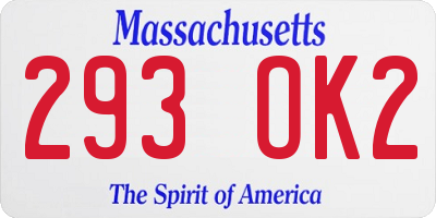 MA license plate 293OK2