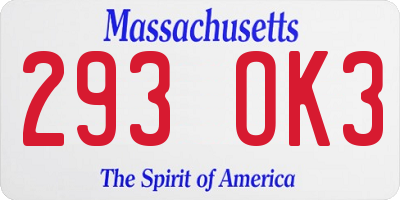 MA license plate 293OK3