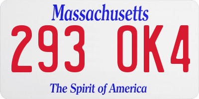 MA license plate 293OK4