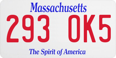 MA license plate 293OK5