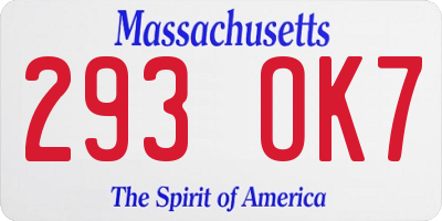 MA license plate 293OK7