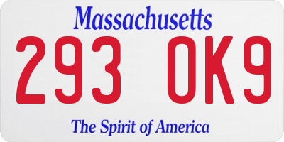 MA license plate 293OK9