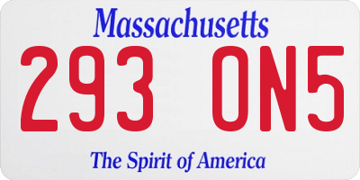 MA license plate 293ON5